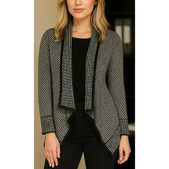 The Cashmere Project Cardigan Sweater Bolero Jacket Women XS Black White Striped - Picture 1 of 8